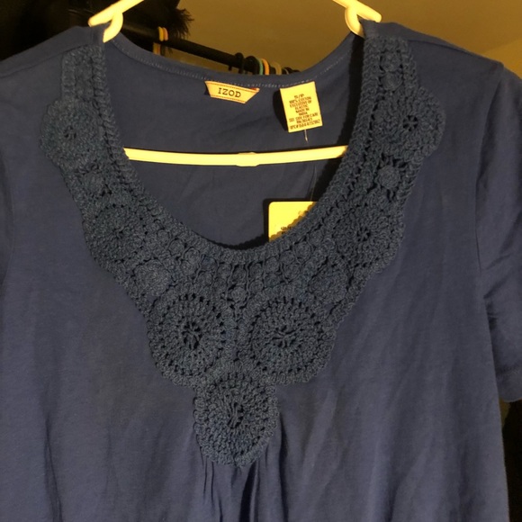 Izod Blue Shirt with crochet around neckline - Picture 2 of 7
